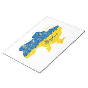 Bloc De Notas Mapa de Ucrania con girasol y bandera ucraniana