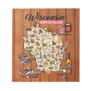 Bloc De Notas Mapa del club de cena Notepad-Wisconsin