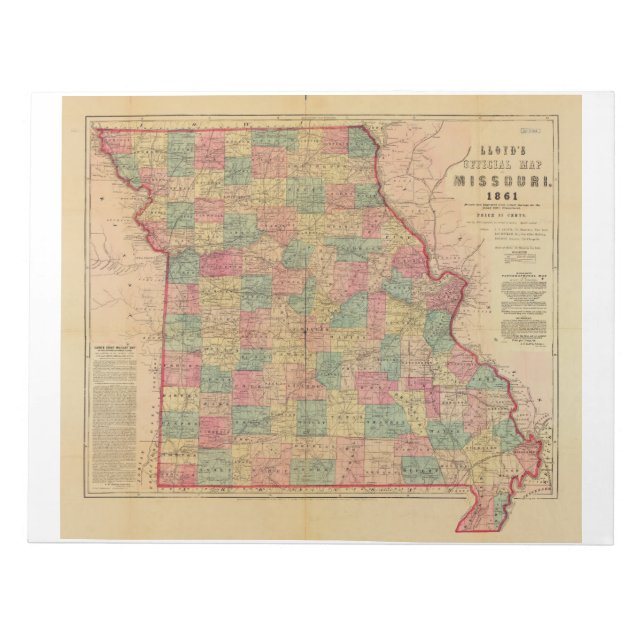 Bloc De Notas Mapa oficial de Misuri de Lloyd (1861) (Frente)