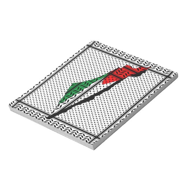 Bloc De Notas Mapa palestino con bandera y patrón de Keffiyeg (Lado Izquierdo)
