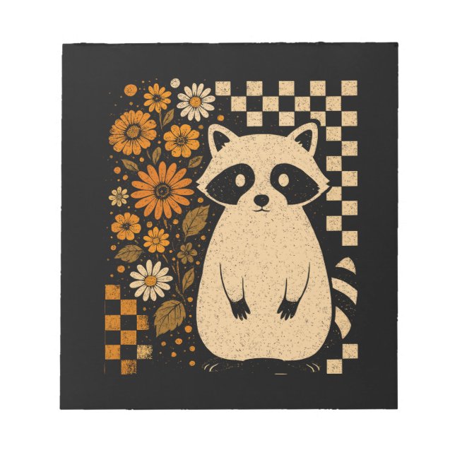 Bloc De Notas Mapache de Halloween a Cuadros Retro (Frente)