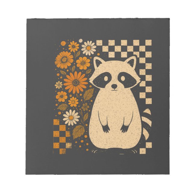 Bloc De Notas Mapache de Halloween a Cuadros Retro (Frente)