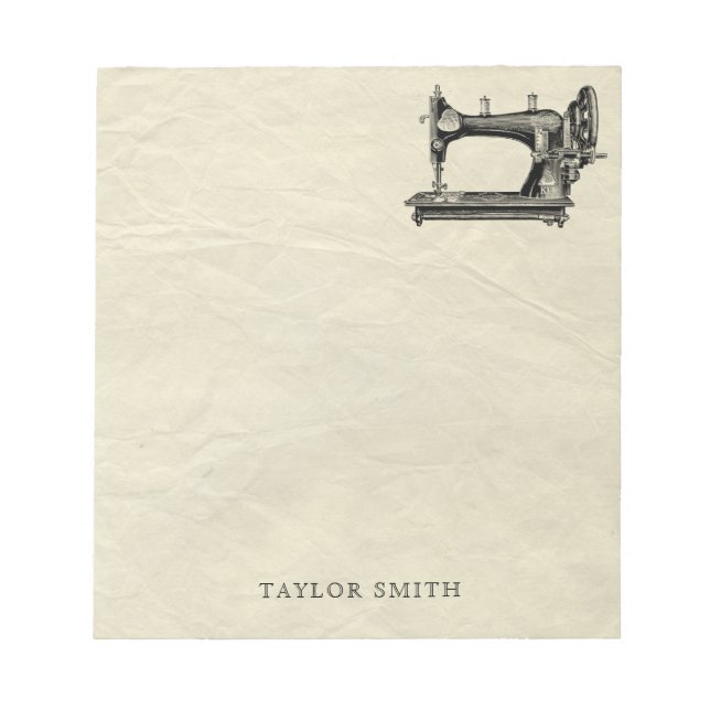 Bloc De Notas Máquina de coser antigua con nombre (Frente)