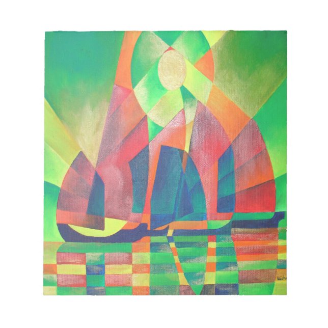Bloc De Notas Mar de Verde con basura abstracta cubista (Frente)