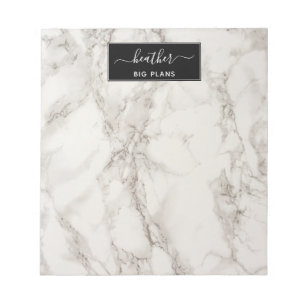 Bloc De Notas Marble white and gray personalized