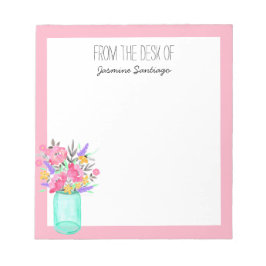 Bloc De Notas Marca de agua Mason Jar Flowers Personalizado 