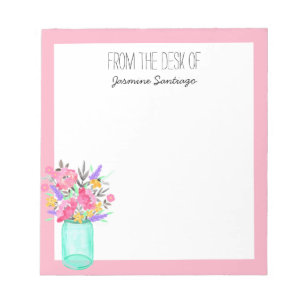 Bloc De Notas Marca de agua Mason Jar Flowers Personalizado