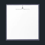 Bloc De Notas Marco azul del logotipo de la Torre Eiffel<br><div class="desc">Diseño del logo de moda de la Torre Eiffel en negro con marco azul marino,  personalizado con nombre,  bloc de notas. Se pueden personalizar el estilo y el color del tipo de letra del texto.</div>