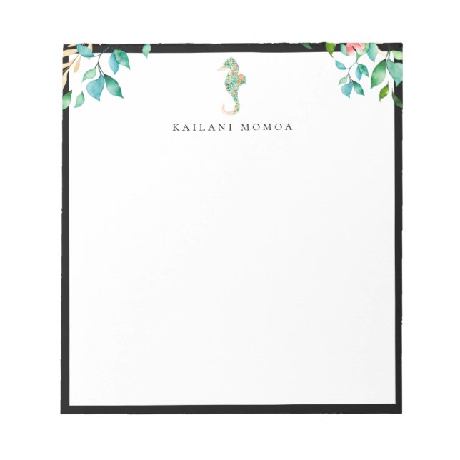 Bloc De Notas Marco Botánico Floral Caballito de Mar Negro (Frente)