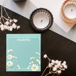 Bloc De Notas Marco floral de margarita sobre fondo verde claro