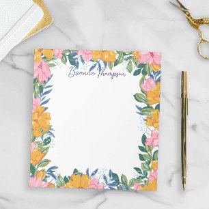 Bloc De Notas Marco floral moderno en rosa y amarillo exuberante