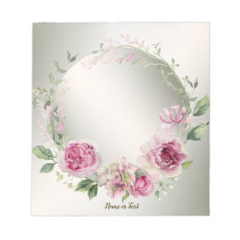 Bloc De Notas Marco floral rosa color agua Bronce brillante eleg