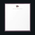 Bloc De Notas Marco morado moderno de flores de ciruela de marfi<br><div class="desc">Diseño moderno y elegante de marfil blanco y plum morado estilo logo de ramo floral con borde violeta,  personalizado con nombre,  bloc de notas. Se pueden personalizar el estilo y el color del tipo de letra del texto.</div>