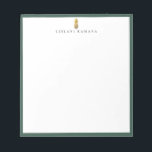Bloc De Notas Marco verde del logotipo de la piña dorada<br><div class="desc">Elegante diseño de logotipo de piña de Relieve metalizado de oro falso con marco verde cazador,  personalizado con nombre,  bloc de notas. Se pueden personalizar el estilo y el color del tipo de letra del texto.</div>
