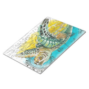 Bloc De Notas Marea Turtle Watercolor Vintage Mapa blanco