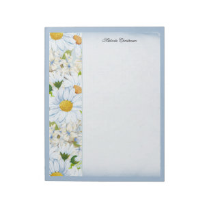 Bloc De Notas Margarita Floral Vintage Polvo Azul Acuarela Nombr