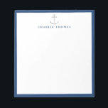 Bloc De Notas marina náutica simple y personalizada Stationery<br><div class="desc">Moderno anclaje náutico plateado minimalista y diseño de borde naval,  limpio y sencillo. Vea todas las piezas coincidentes de la colección.</div>