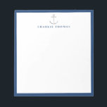 Bloc De Notas marina náutica simple y personalizada Stationery<br><div class="desc">Moderno anclaje náutico plateado minimalista y diseño de borde naval,  limpio y sencillo. Vea todas las piezas coincidentes de la colección.</div>