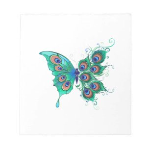 Bloc De Notas Mariposa con plumas de pavo real verde