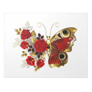 Bloc De Notas Mariposa de flor roja con rosas rojas