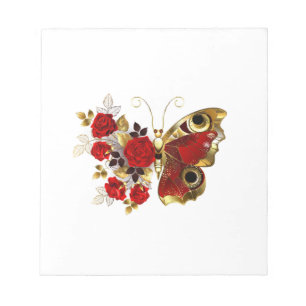 Bloc De Notas Mariposa de flor roja con rosas rojas