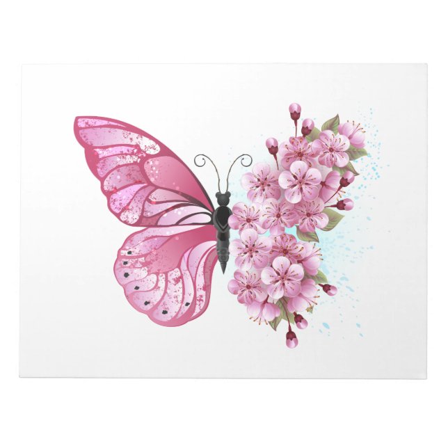 Bloc De Notas Mariposa de flores con Sakura rosa (Frente)