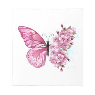 Bloc De Notas Mariposa de flores con Sakura rosa
