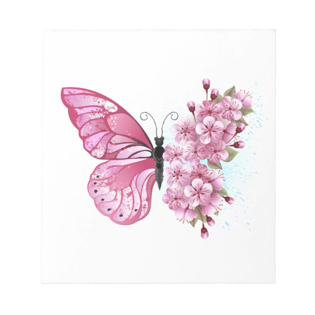 Bloc De Notas Mariposa de flores con Sakura rosa (Frente)