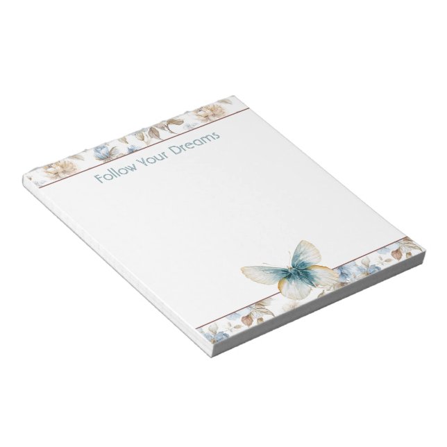 Bloc De Notas Mariposa de flores marrones beige crema azul (Lado Derecho)