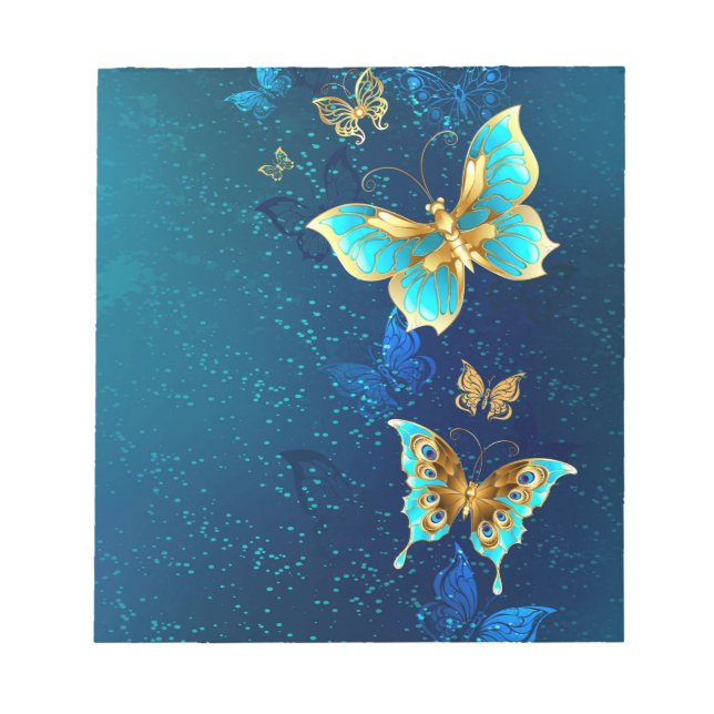 Bloc De Notas Mariposas doradas sobre fondo azul (Frente)