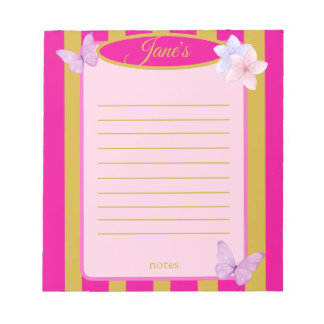 Bloc De Notas Mariposas florales con rayas rosadas y doradas