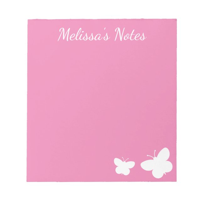 Bloc De Notas Mariposas lindas personalizadas rosa y blanco pers (Frente)
