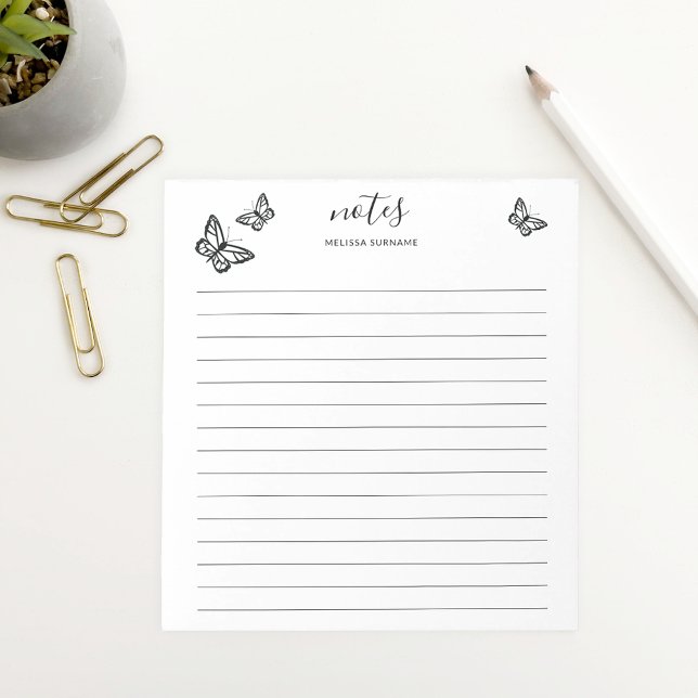 Bloc De Notas Mariposas Negras Con Nombre Personalizable Rayado (Subido por el creador)