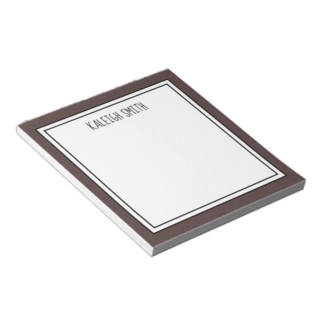 Bloc De Notas Marrón oscuro blanco personalizable editable (Lado Derecho)