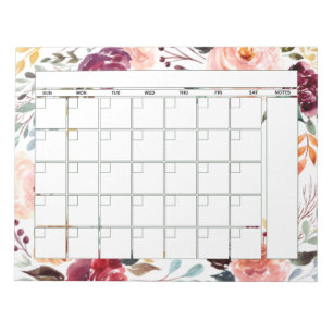 Bloc De Notas Marsala Peach Calendario de Planes Mensuales Flora