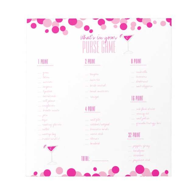 Bloc De Notas Martini qué hay en tu bolso juego de novias Notepa (Frente)