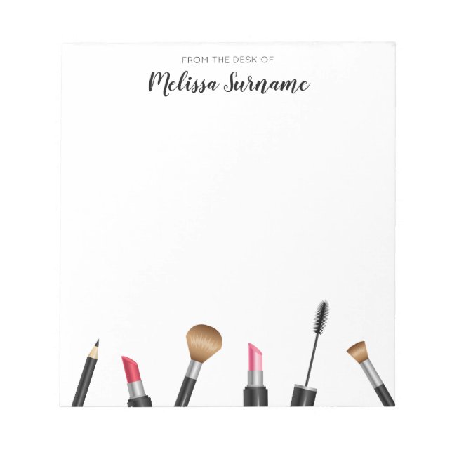 Bloc De Notas Máscara de maquillaje, pintalabios, brochas y nomb (Frente)
