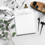 Bloc De Notas Masculina minimalista | Iniciales y nombre<br><div class="desc">Este elegante y sencillo panel de notas presenta líneas negras clásicas y texto con sus iniciales.</div>