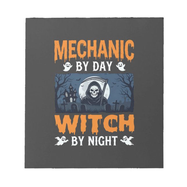 Bloc De Notas Mecánico de Halloween de Día Bruja de Noche (Frente)