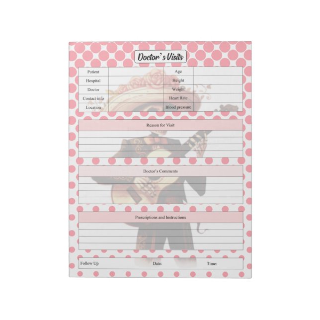 Bloc De Notas Médica de cráneo de azúcar cúrcuma visita (Lado Izquierdo)