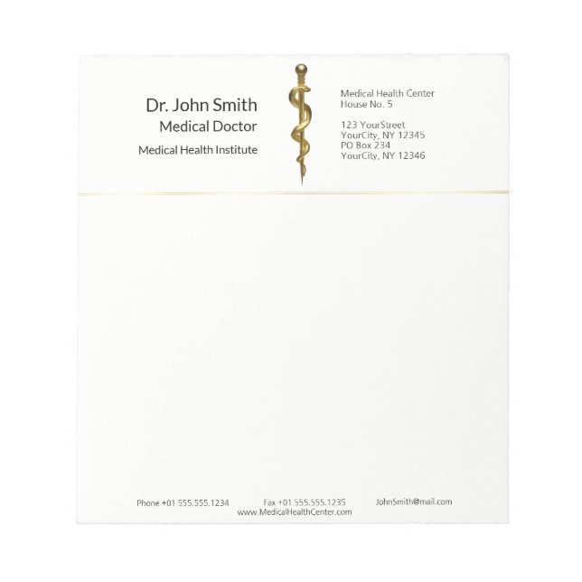 Bloc De Notas Medical Classy Rod of Asclepius Gold on White (Frente)