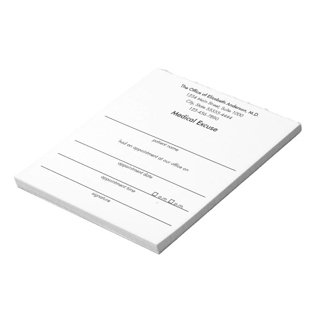 Bloc De Notas Medical Excuse Black and White Doctor's Notes (Lado Izquierdo)