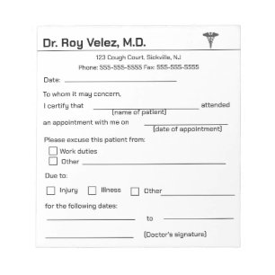 Bloc De Notas Médicas Disculpe Notepad