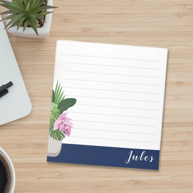 Bloc De Notas Medinilla tropical Vase de flores en lino azul osc (Subido por el creador)