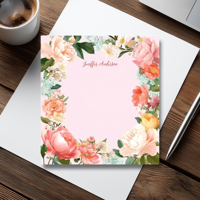 Bloc De Notas Melancolía floral moderna de los pueblos rosados b (Soft Pink Peonies Modern Floral Notepad)