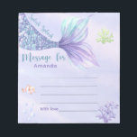 Bloc De Notas Mensaje de la cápsula de cumpleaños de cola de sir<br><div class="desc">Invitación de cumpleaños temática "Bajo el mar". Colores acuáticos de tonos morados y azules pastel,  con una cola de sirena juguetona,  peces payasos y corales.</div>