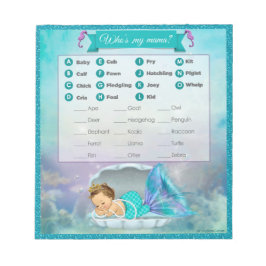Bloc De Notas Mermaid Baby Shower Animal Match Game#130 40sheet