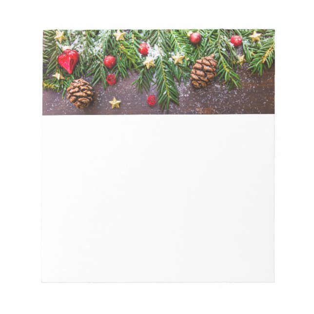 Bloc De Notas Mesa de Navidad Rústica con Pino y Nieve (Frente)