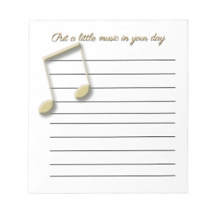 Bloc De Notas Metallic Gold Music Notes on Lined Paper Pad