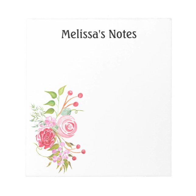 Bloc De Notas Mezcla floral de acuarela Rosa | Personalizar (Frente)